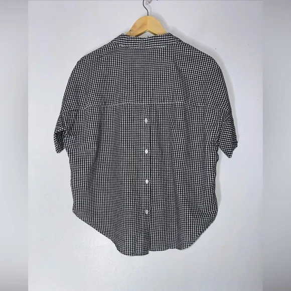 Madewell Women's Short‎ Sleeve V-Neck Button-Back Roomy B&W Checked Shirt, S - Picture 2 of 4